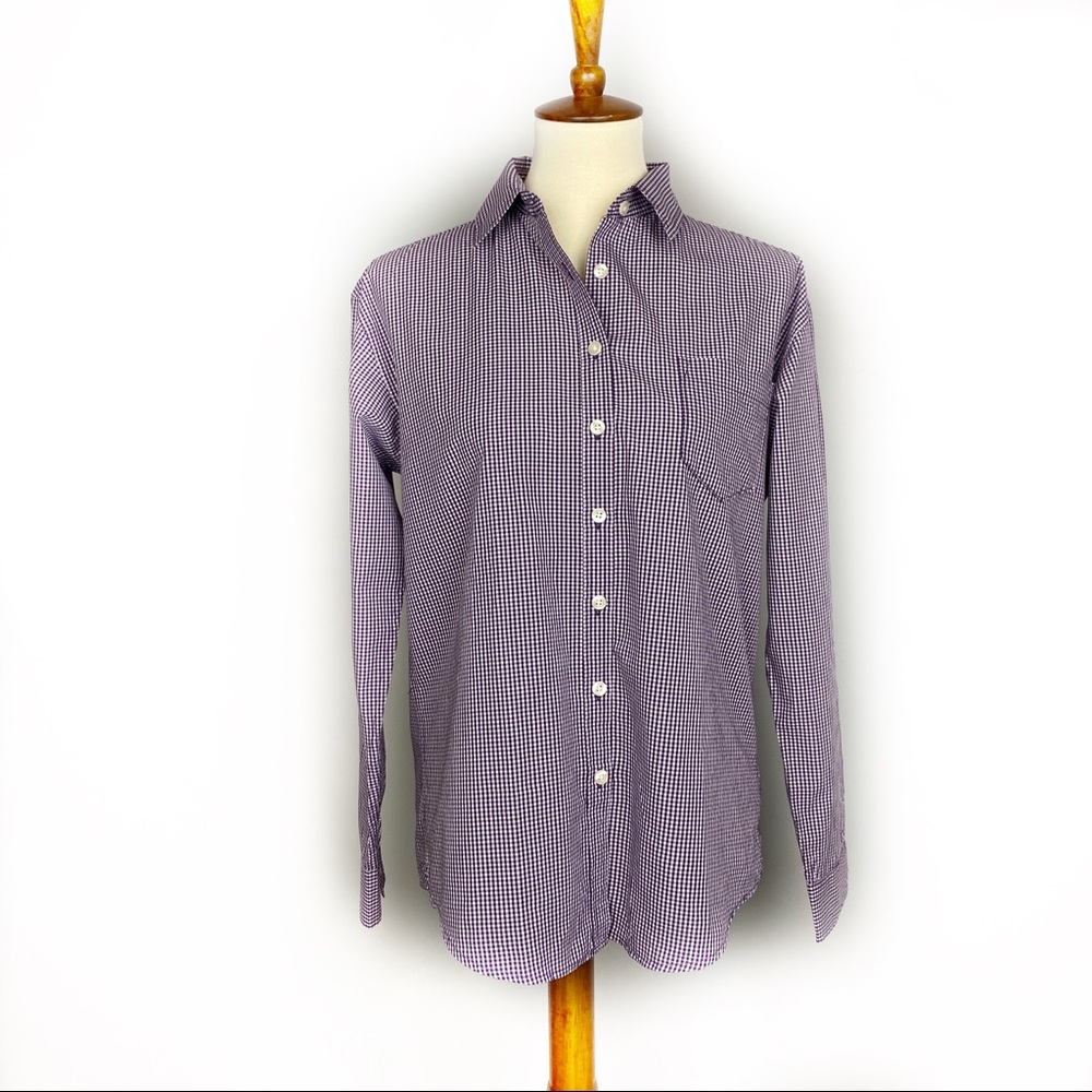 American Eagle Boyfriend Fit Purple Gingham Button Up Long Sleeve Shirt Small - Picture 2 of 8